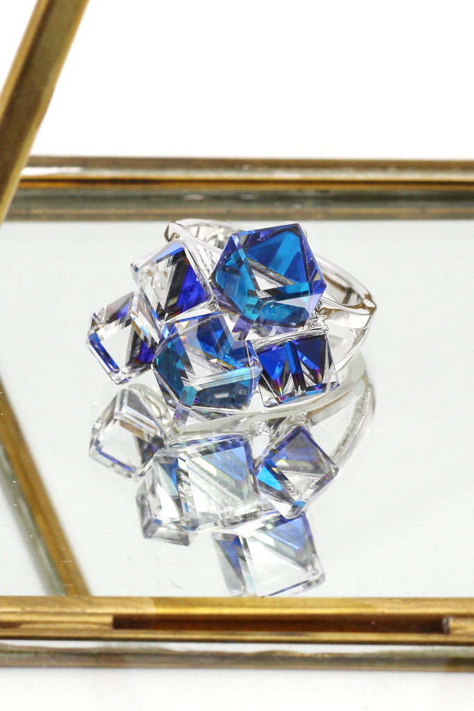 blue crystal ring earrings set