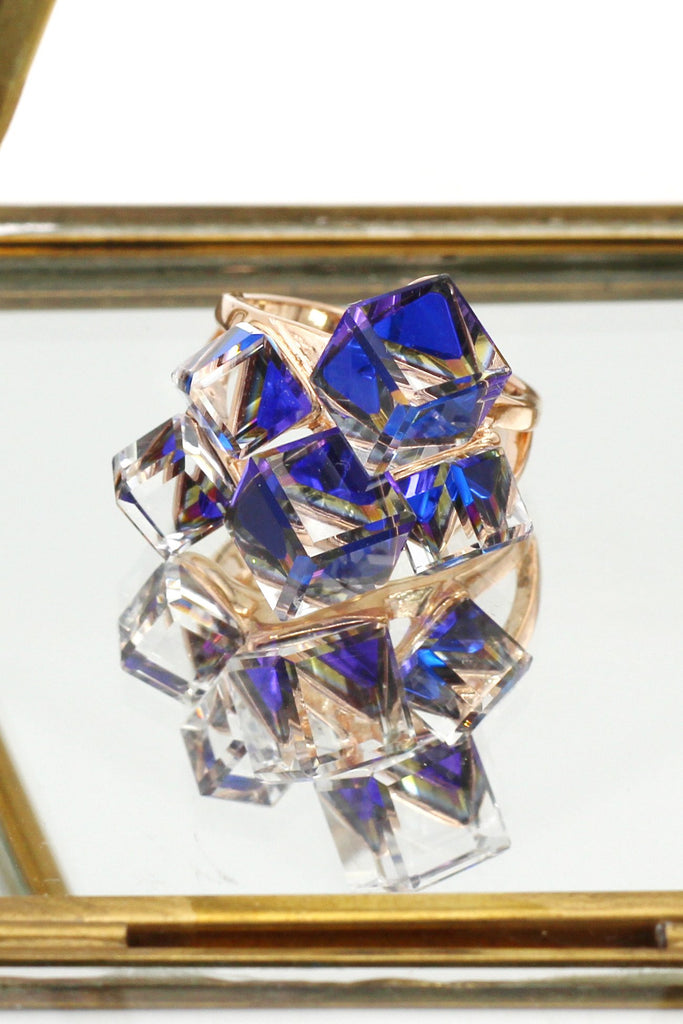 blue square ring earrings set
