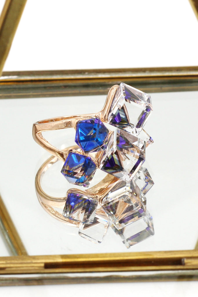 blue square ring earrings set