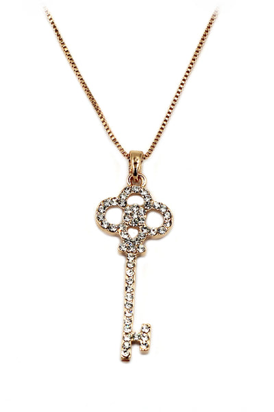 mushroom crystal key gold necklace