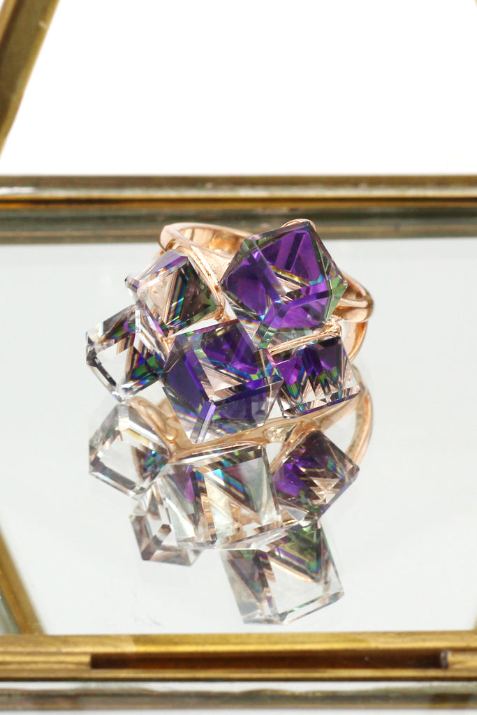 square candy crystal rose gold ring