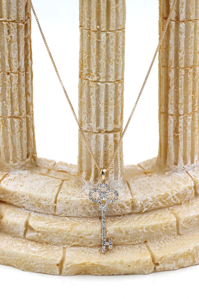 mushroom crystal key gold necklace