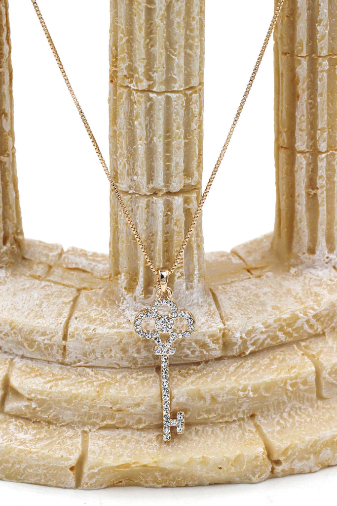 mushroom crystal key gold necklace