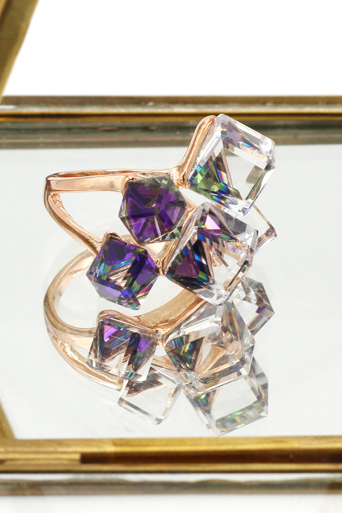 square candy crystal rose gold ring