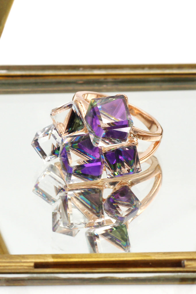 square candy crystal rose gold ring