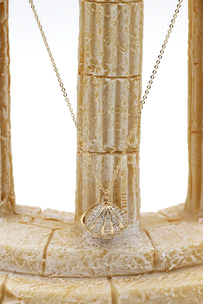 shiny shell pearl gold necklace earrings set