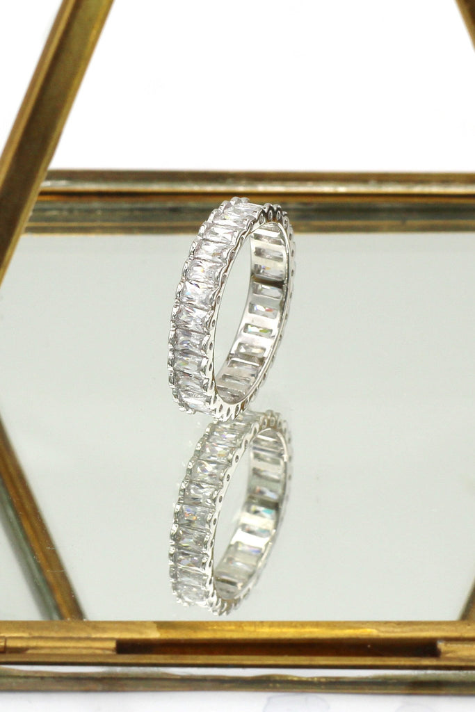 silver lined crystal earrings ring set
