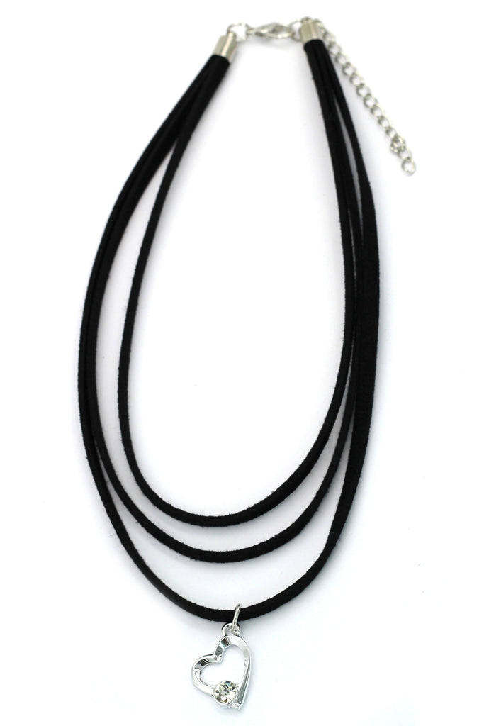 fashion three-chain crystal pendant heart black choker