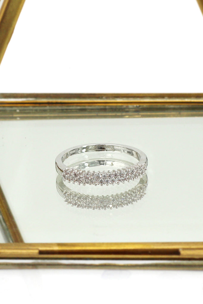 lady mosaic small crystal silver ring