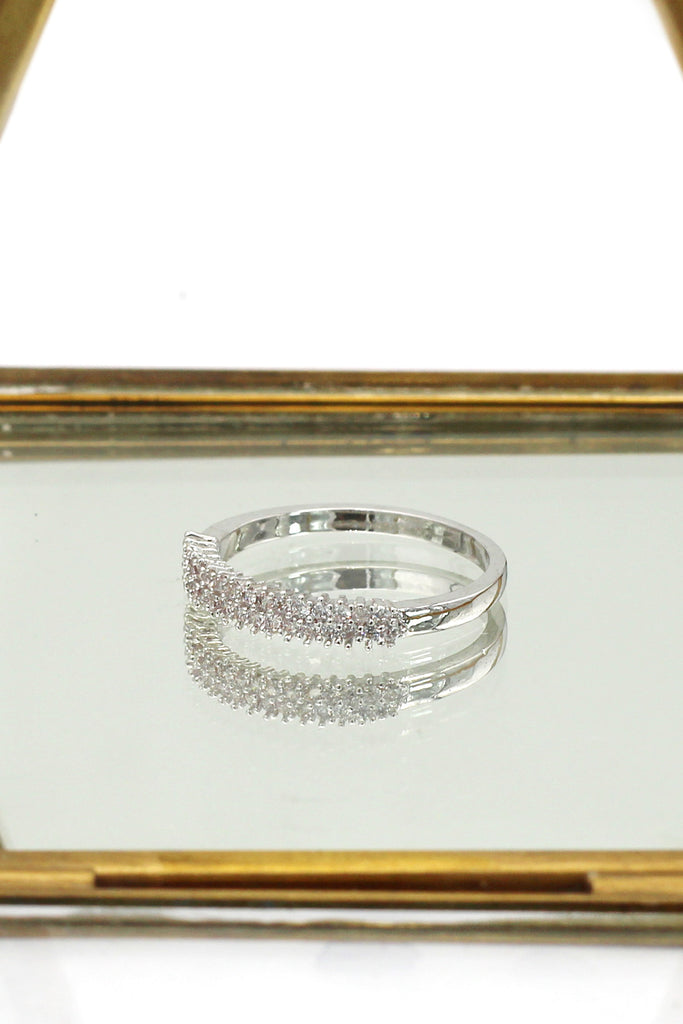 lady mosaic small crystal silver ring