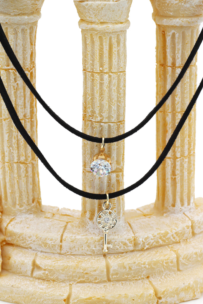 fashion double-chain circle crystal key choker