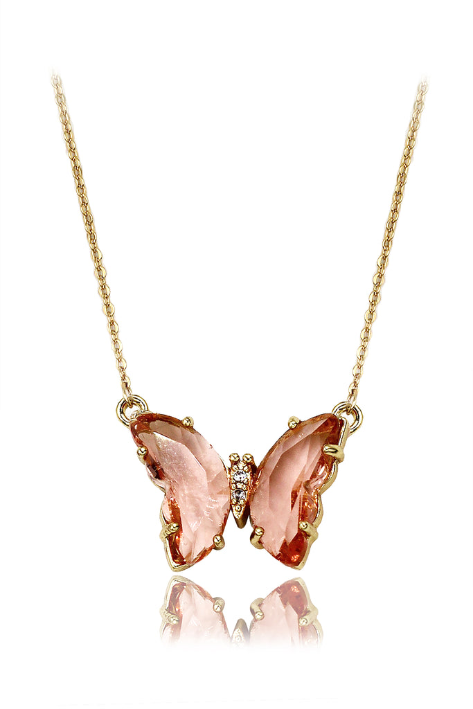 simple colorful crystal butterfly double necklace