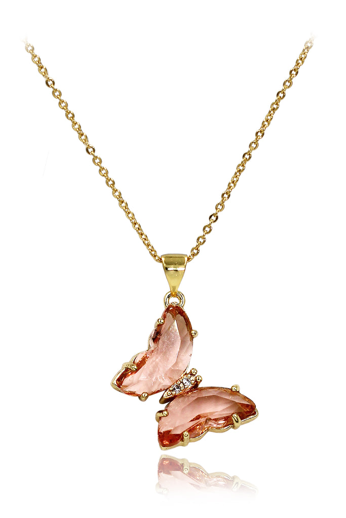 simple colorful crystal butterfly single necklace