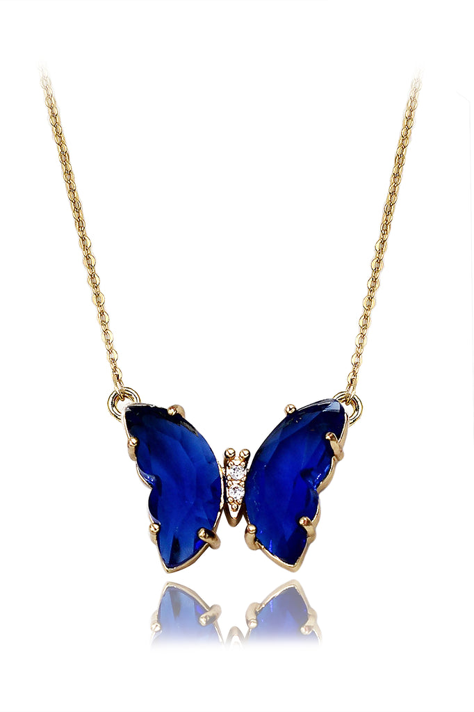 simple colorful crystal butterfly double necklace
