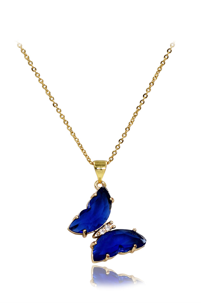 simple colorful crystal butterfly single necklace