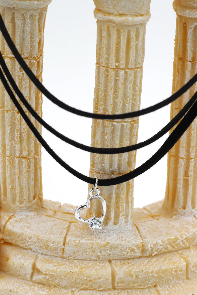 fashion three-chain crystal pendant heart black choker