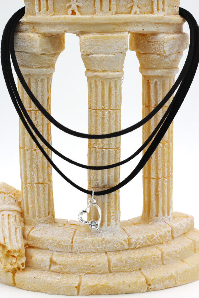 fashion three-chain crystal pendant heart black choker