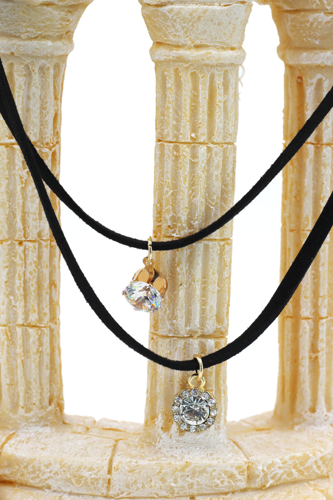 fashion double-chain pendant two crystal choker