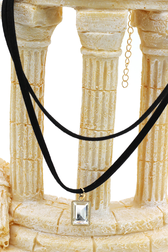 fashion double-chain pendant square crystal choker