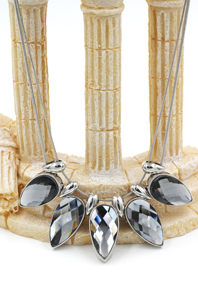 silver gray crystal necklace
