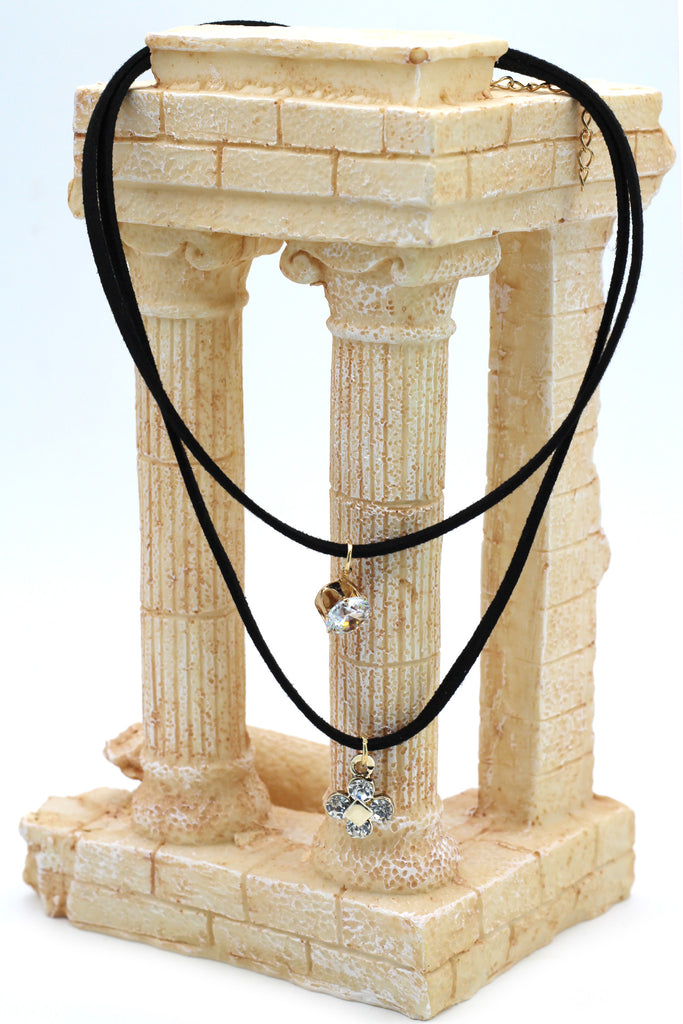 fashion double-chain crystal and flower pendant black choker