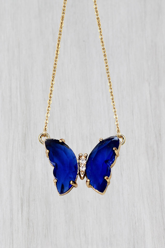simple colorful crystal butterfly double necklace