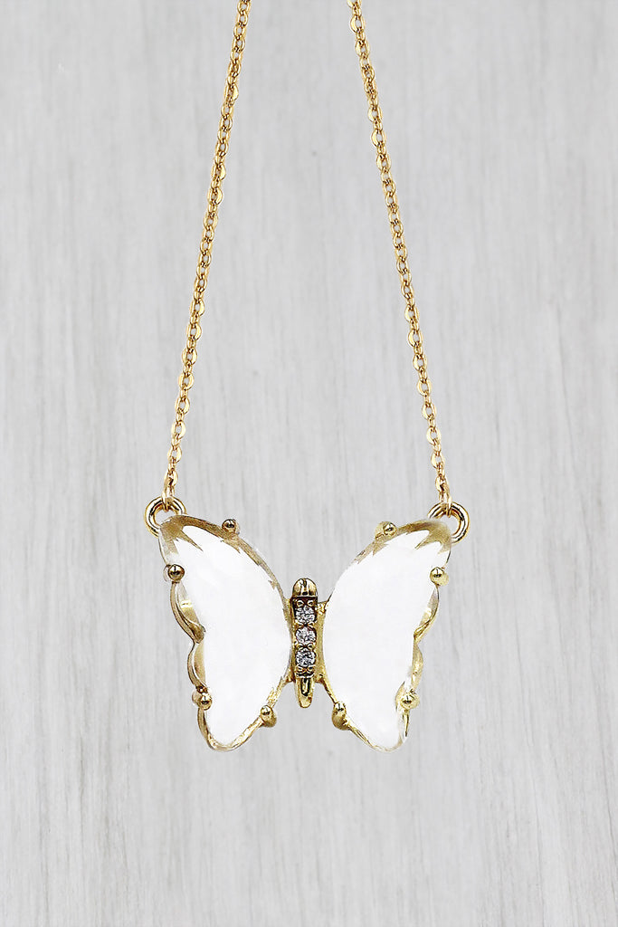 simple colorful crystal butterfly double necklace