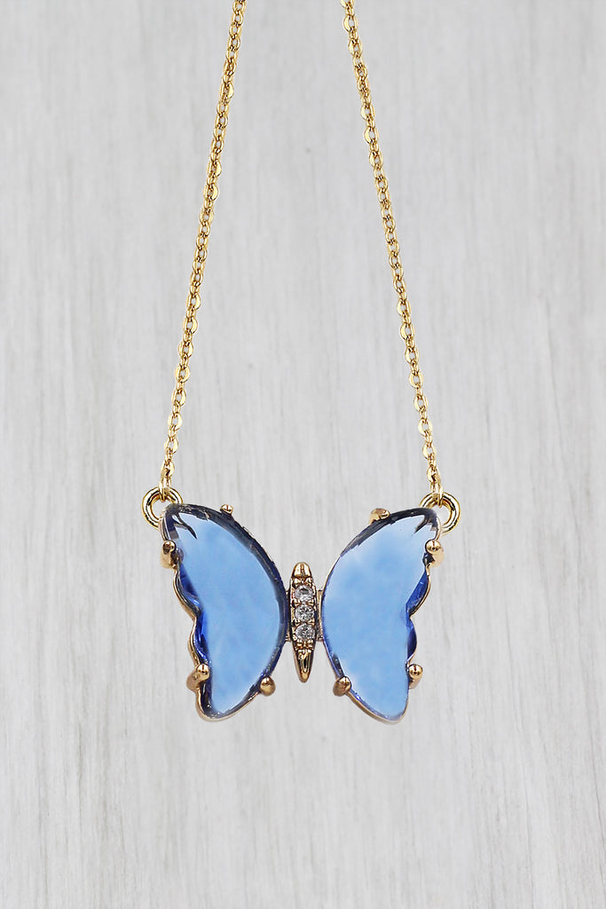 simple colorful crystal butterfly double necklace