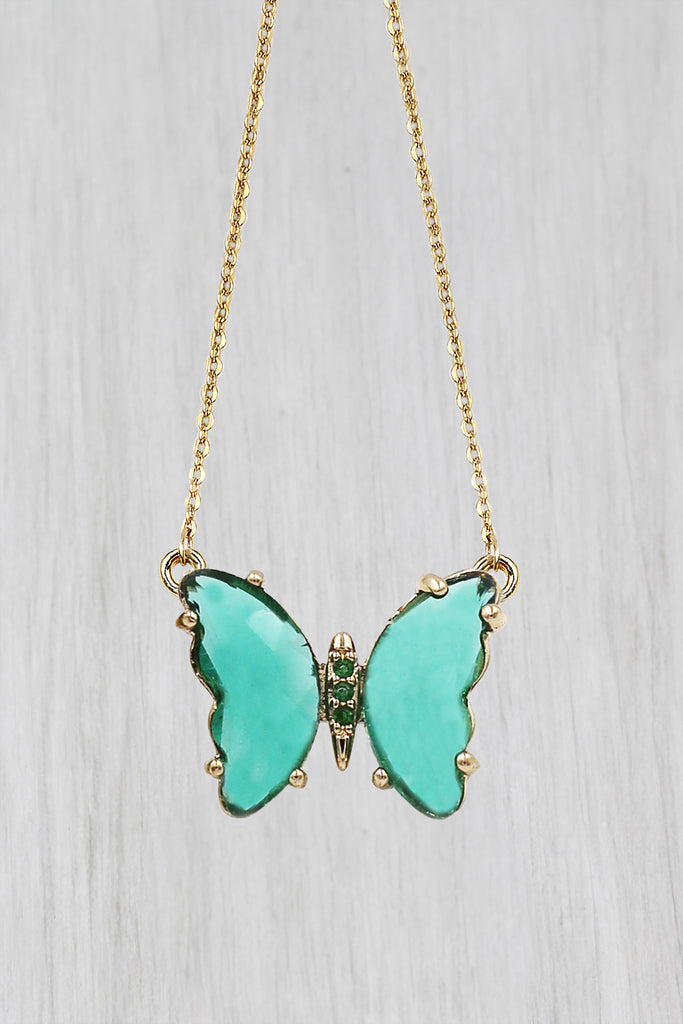 simple colorful crystal butterfly double necklace