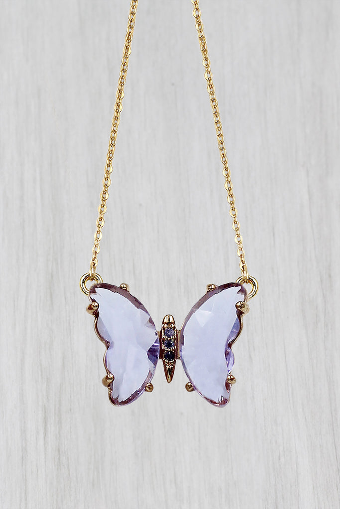 simple colorful crystal butterfly double necklace