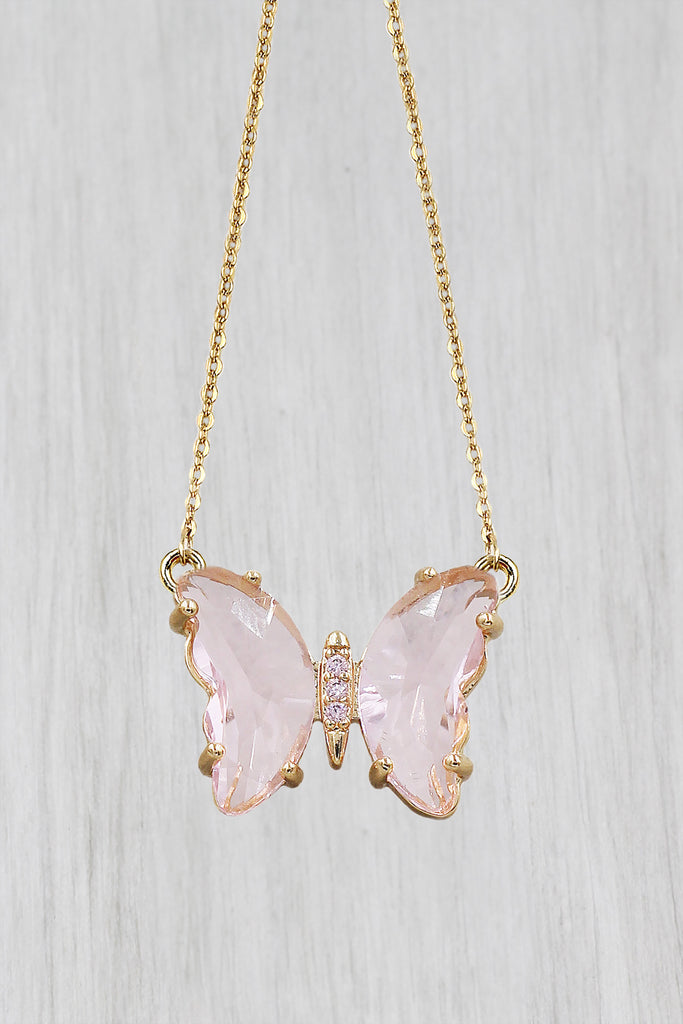 simple colorful crystal butterfly double necklace