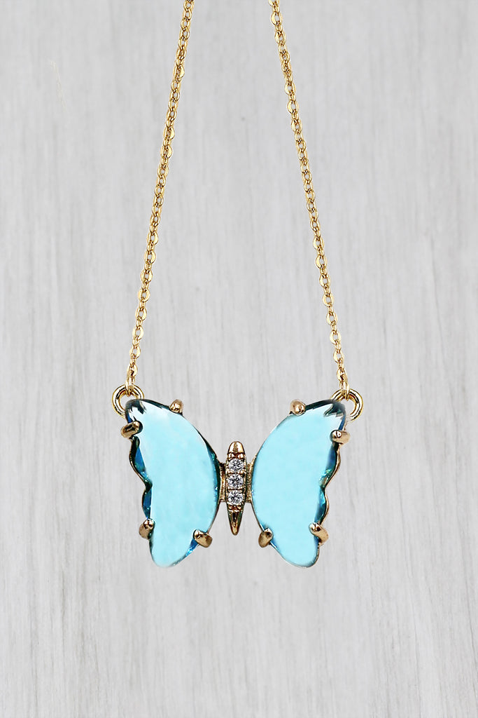 simple colorful crystal butterfly double necklace