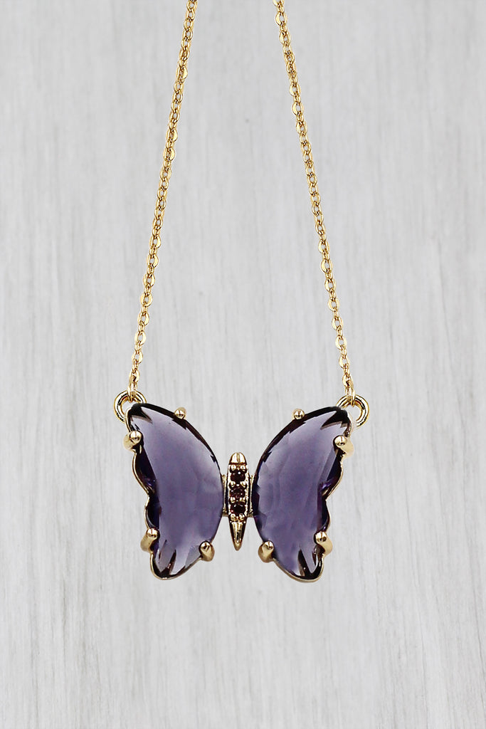 simple colorful crystal butterfly double necklace
