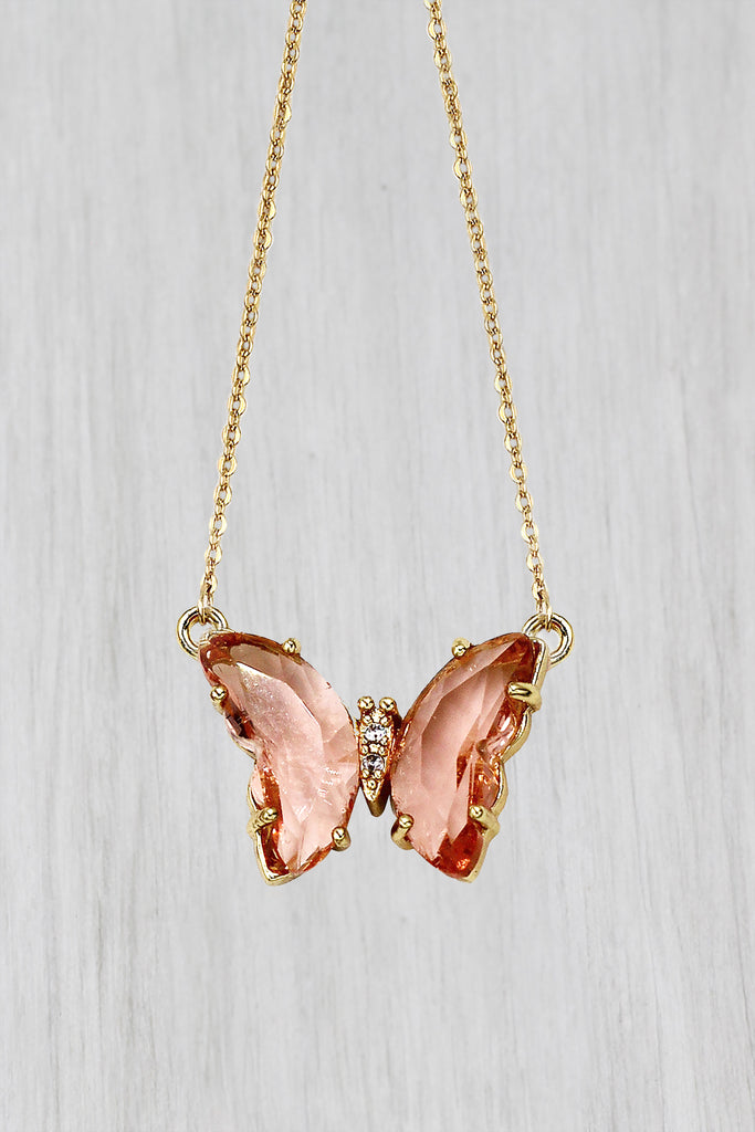 simple colorful crystal butterfly double necklace