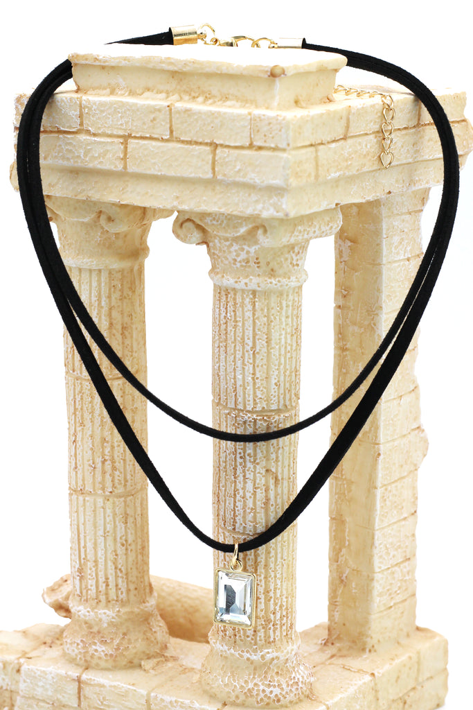 fashion double-chain pendant square crystal choker