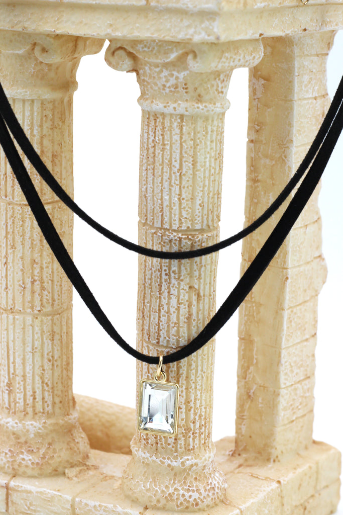 fashion double-chain pendant square crystal choker