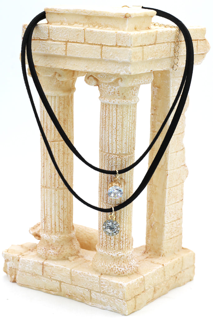 fashion double-chain pendant two crystal choker