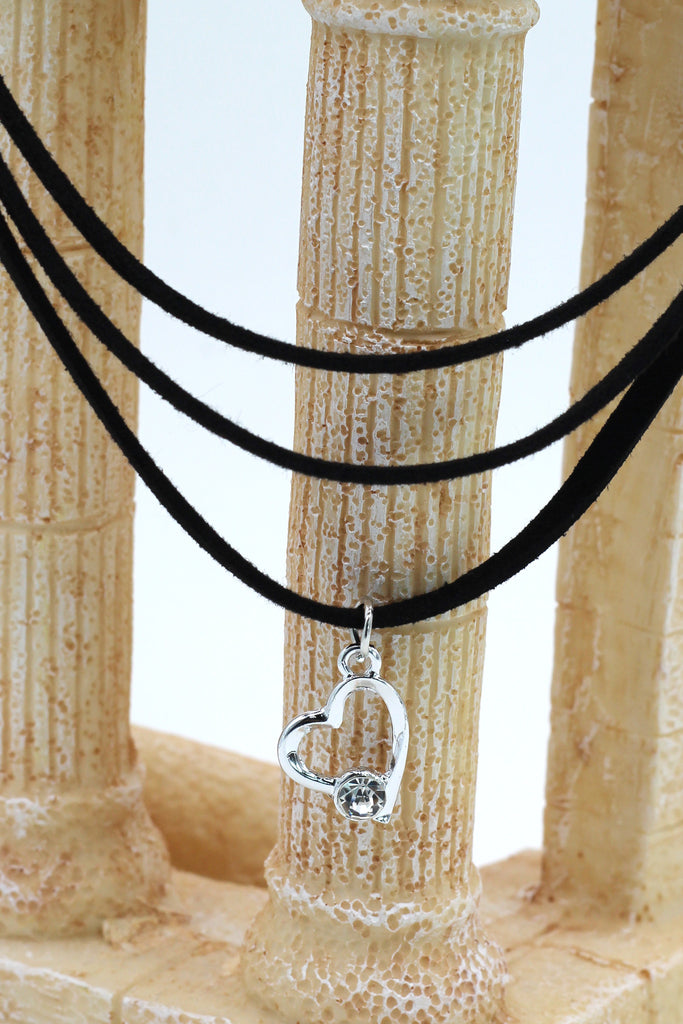 fashion three-chain crystal pendant heart black choker
