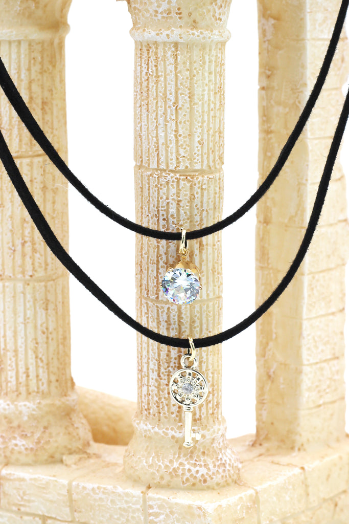 fashion double-chain circle crystal key choker