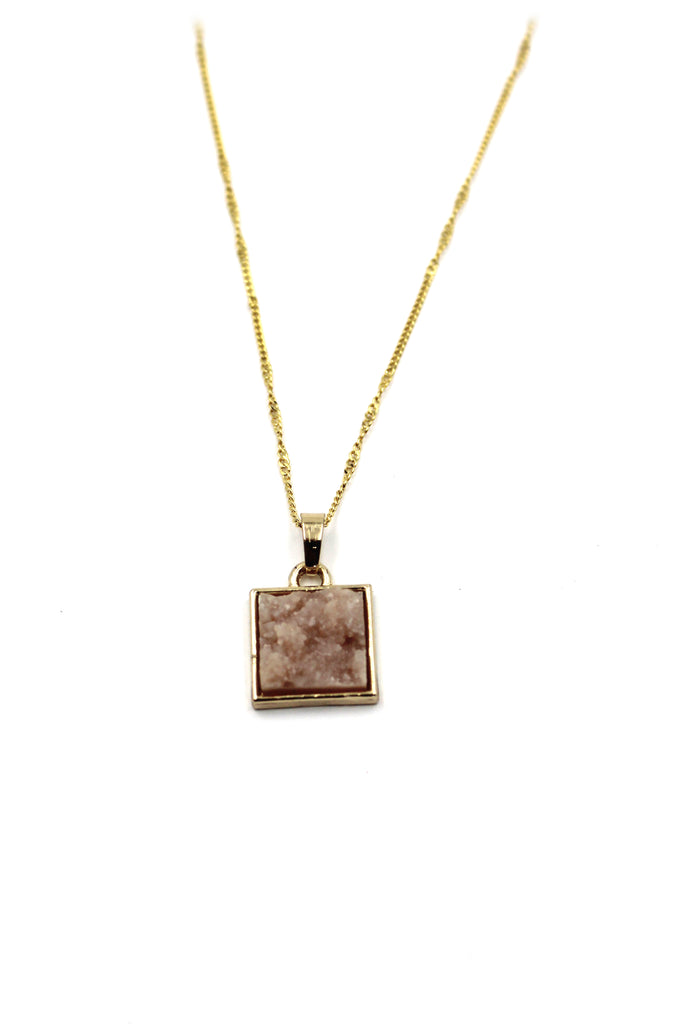 gold pink square crystal original necklace