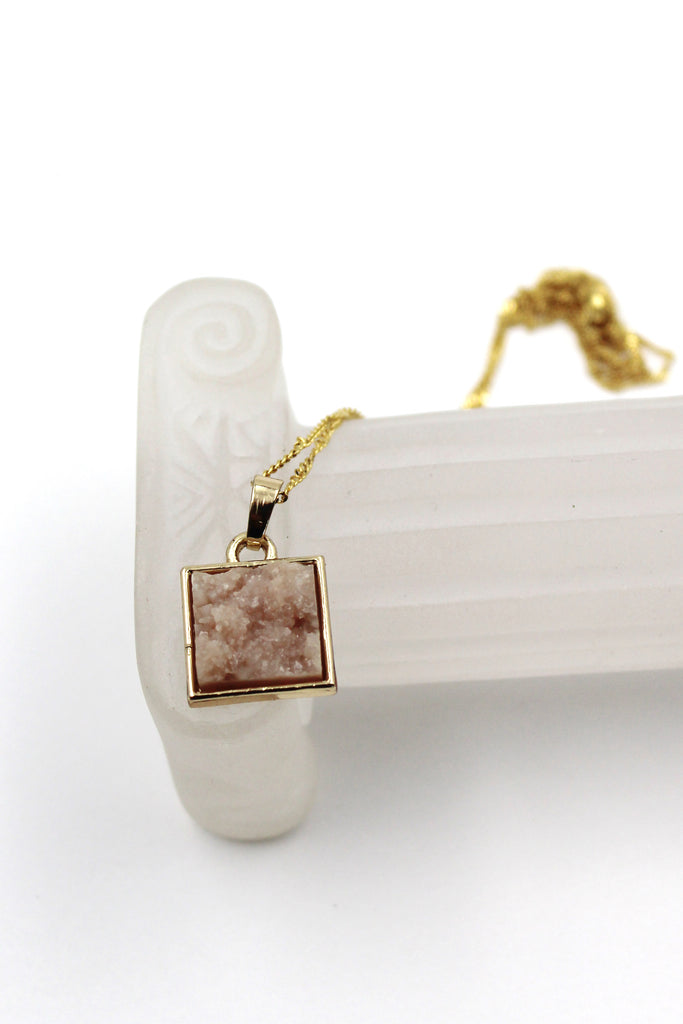 gold pink square crystal original necklace