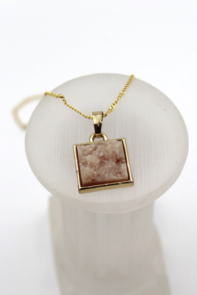 gold pink square crystal original necklace