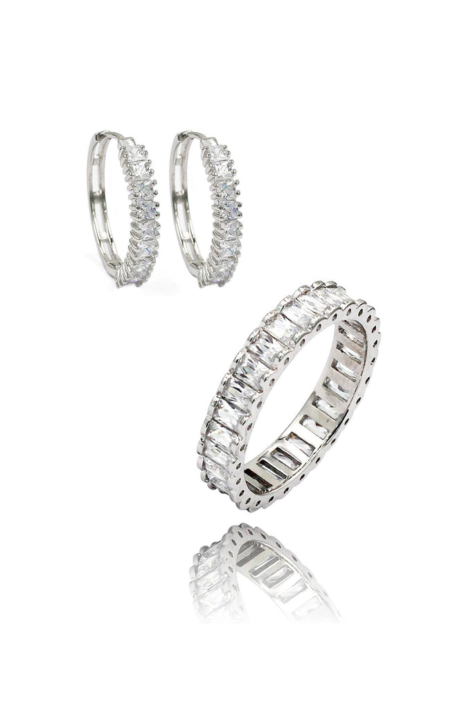 silver lined crystal earrings ring set