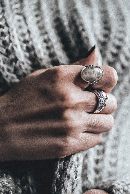 fashion natural stone silver ring