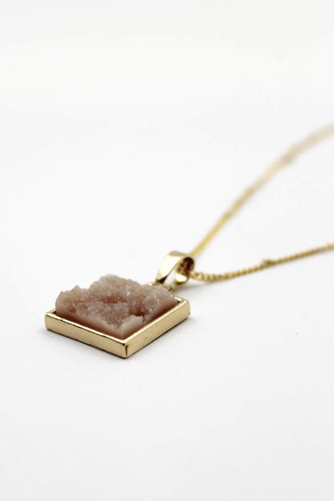 gold pink square crystal original necklace