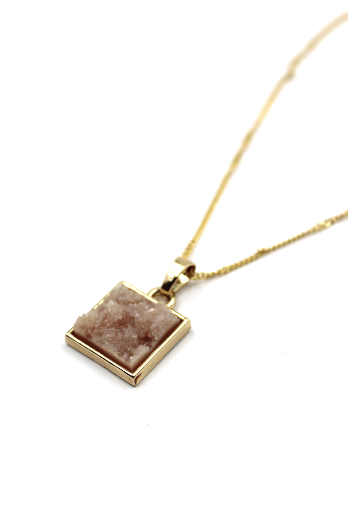 gold pink square crystal original necklace