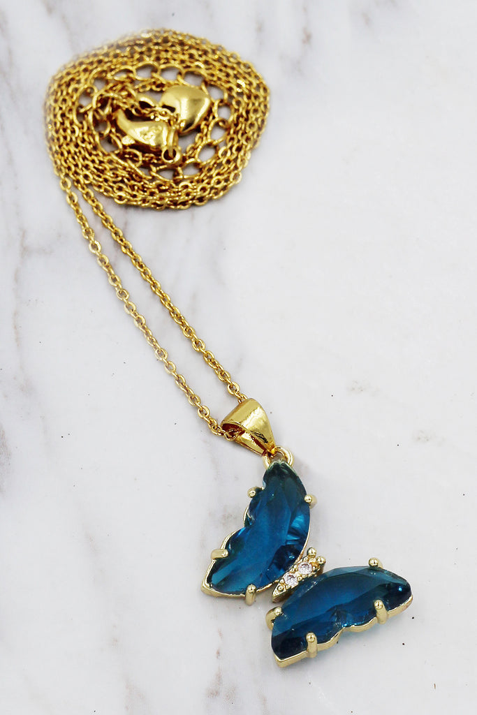 simple colorful crystal butterfly single necklace