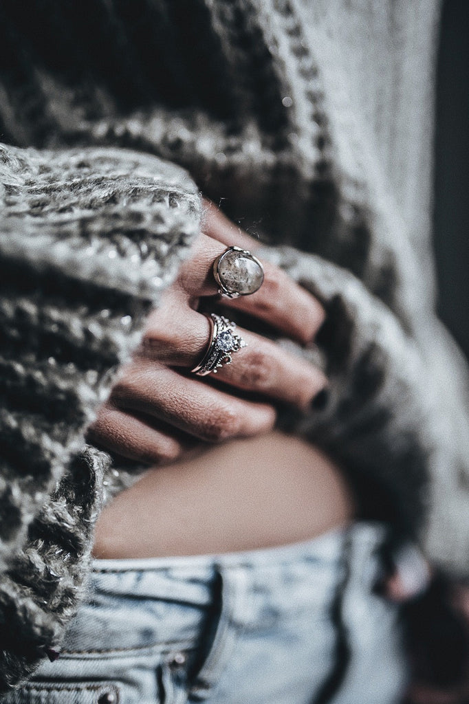 fashion natural stone silver ring