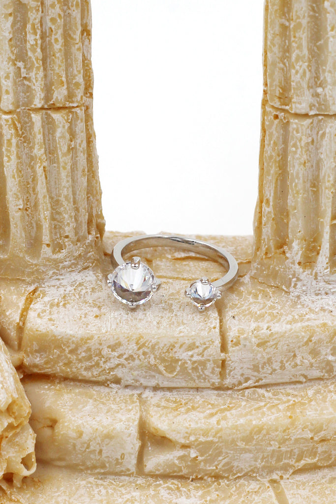 simple style crystal aperture silver ring