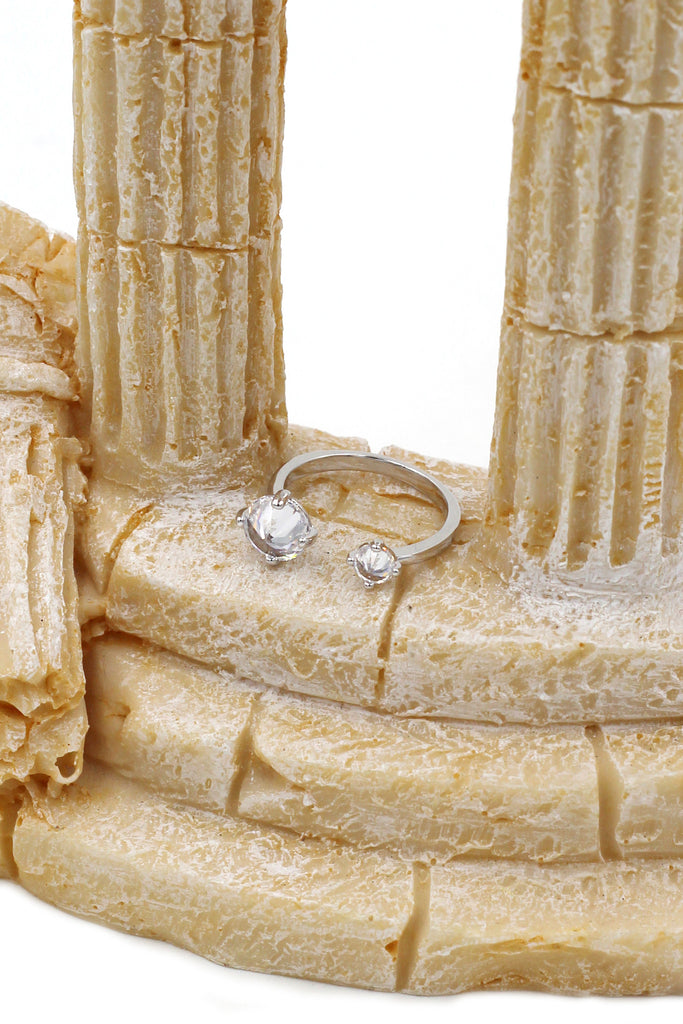 simple style crystal aperture silver ring